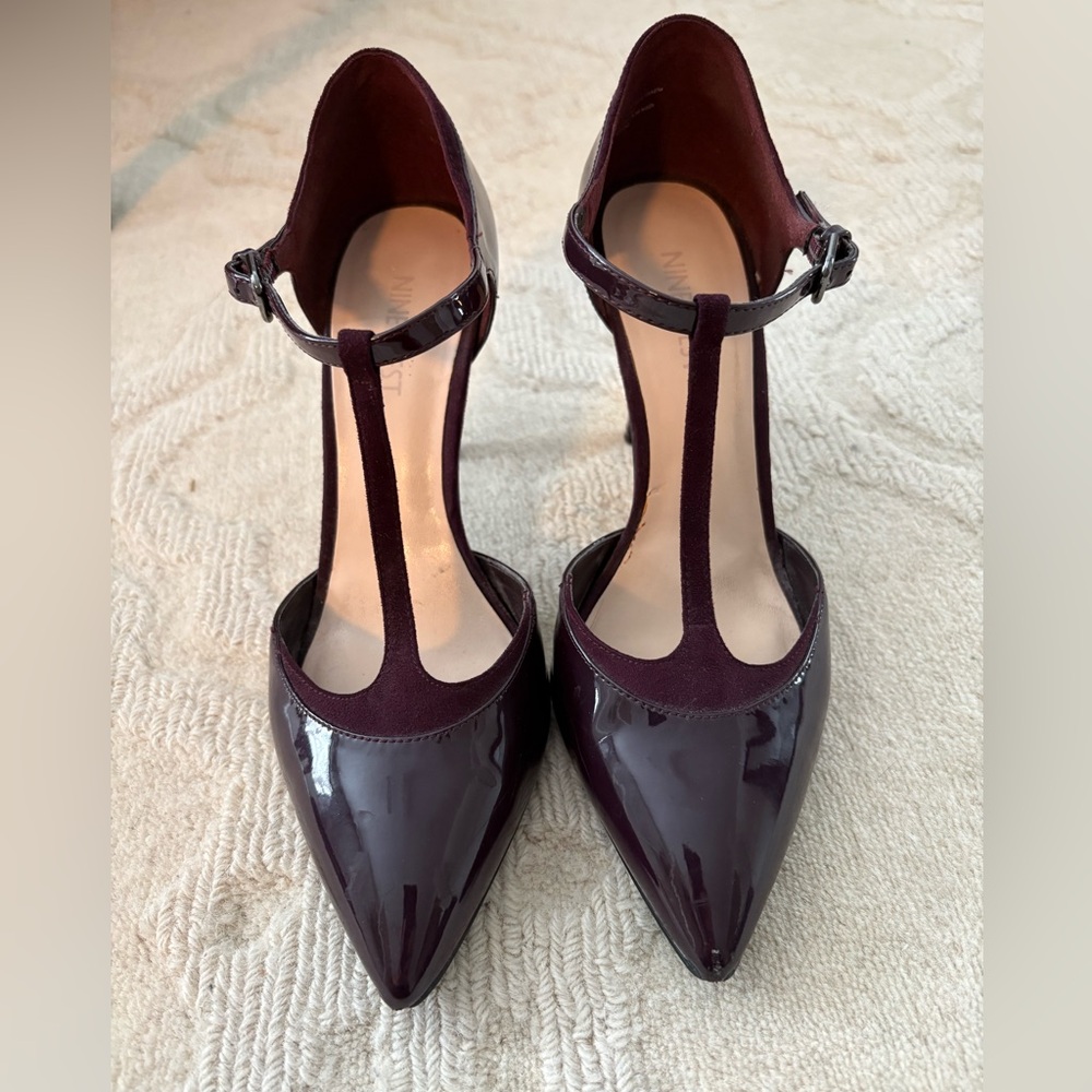 Nine West Dark Burgundy T-Strap Heels